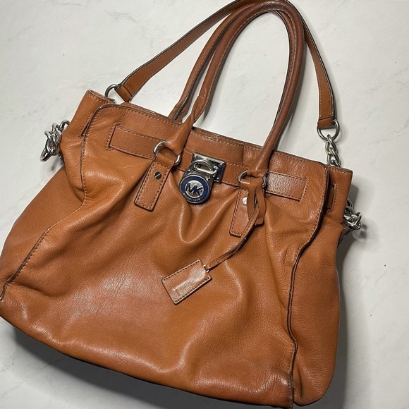 Michael Michael Kors Caramel Leather Shoulder Bag Designer Neutral 90s Y2K - Picture 2 of 11